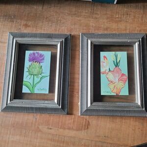W Carl Ealy Framed prints set of 2‎ Thistle Floral Flowers Glass